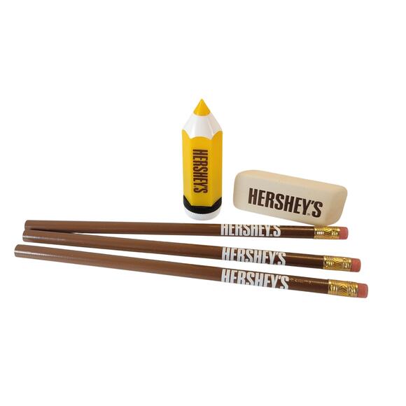 Hershey’s Pencil Set in Tube Eraser Sharpener Germany 3 Pencils New Vintage - Picture 1 of 6